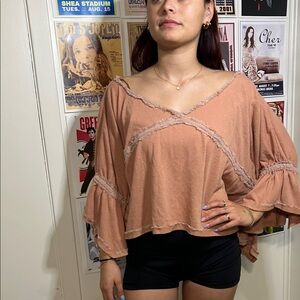 Elegant Ruffle Sleeve Blouse in Tan